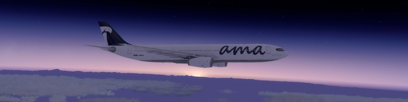 Airbus A330 in the AMA 2019 livery approching the European coast on a transatlantic flight